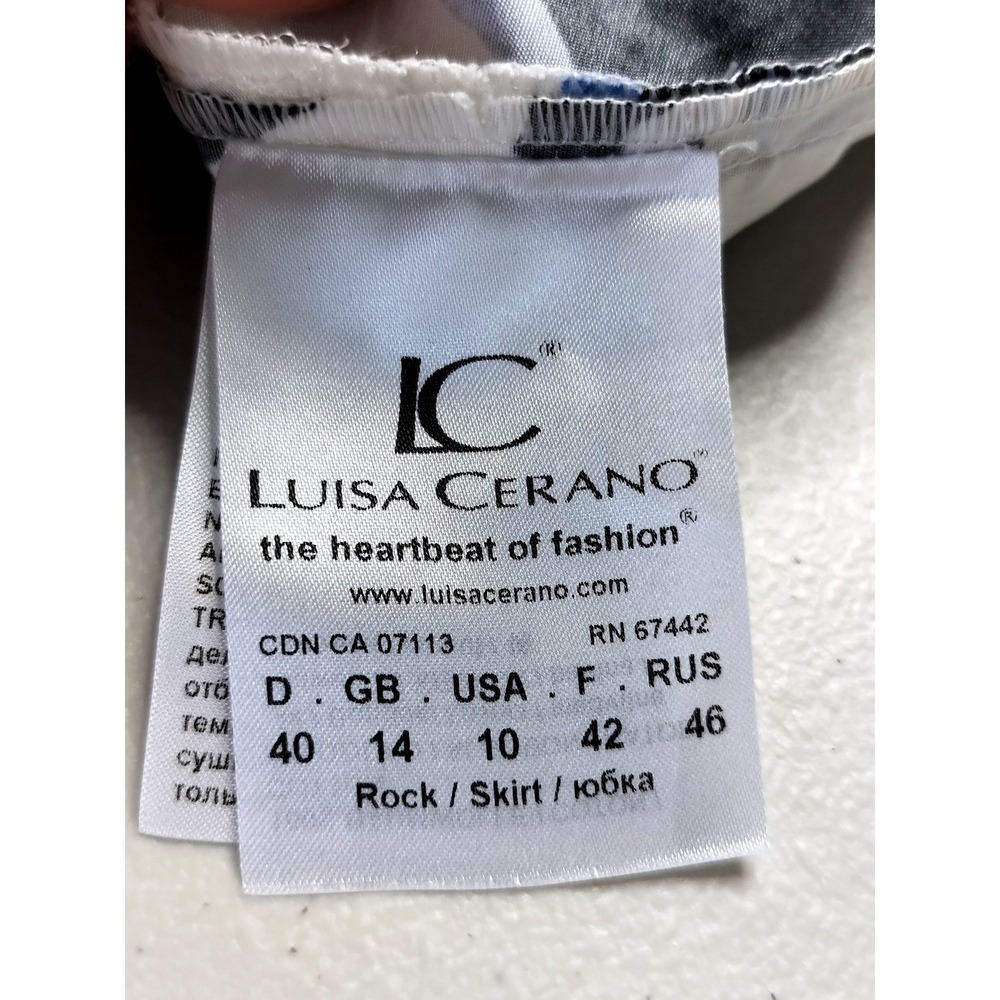 Luisa Cerano‎ Skirt Cotton Abstract Leaf Print A-Line Size 10 Navy Blue White - Picture 5 of 7
